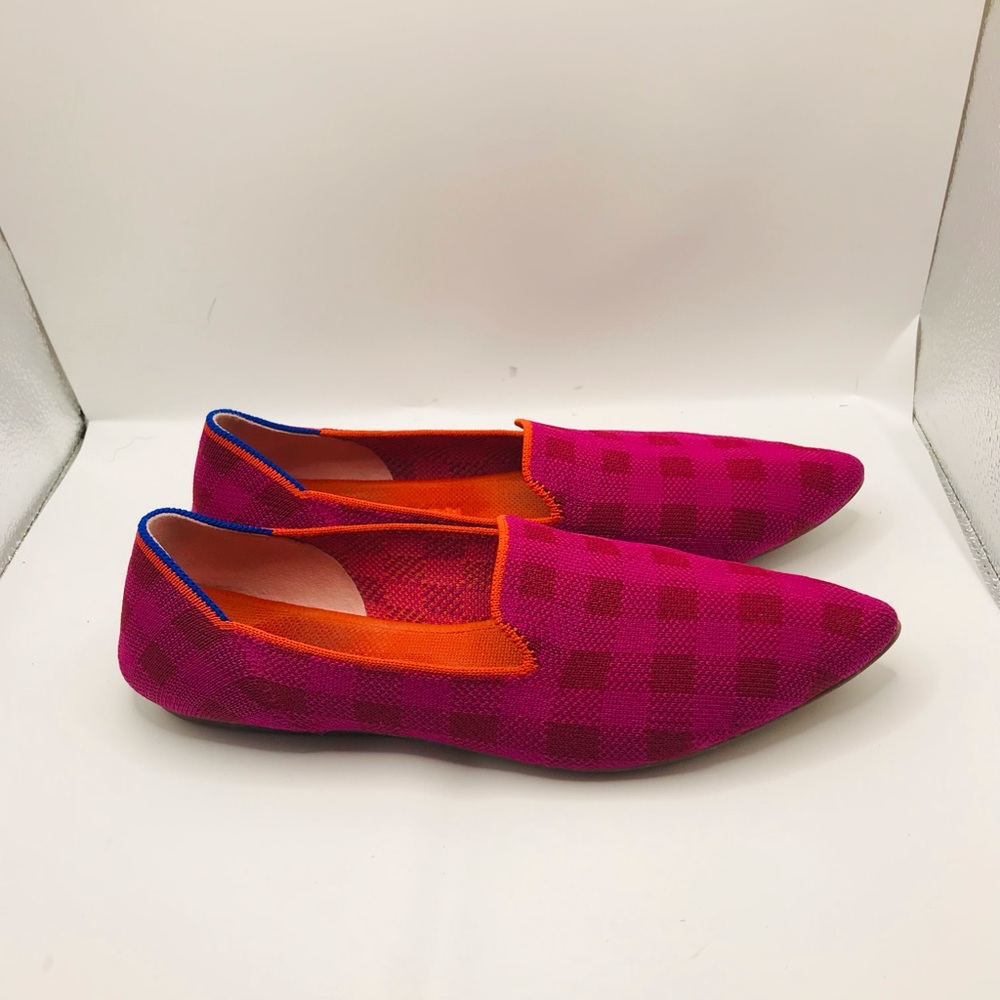 Rothy's Pink Checker Knit Slip-Ons with Orange Trim - Picture 3 of 14